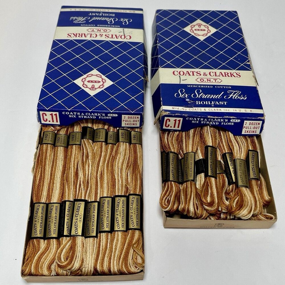 Vntg Coats & Clark's O.N.T. Six Strand Boilfast Floss Lot-41 Skeins #192 Brown